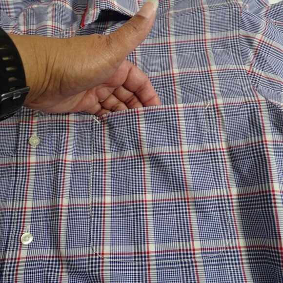 Tommy Hilfiger Regular Non Iron Blue Plaid Button Up Shirt Men Size 16.5 32 33 - Picture 3 of 12